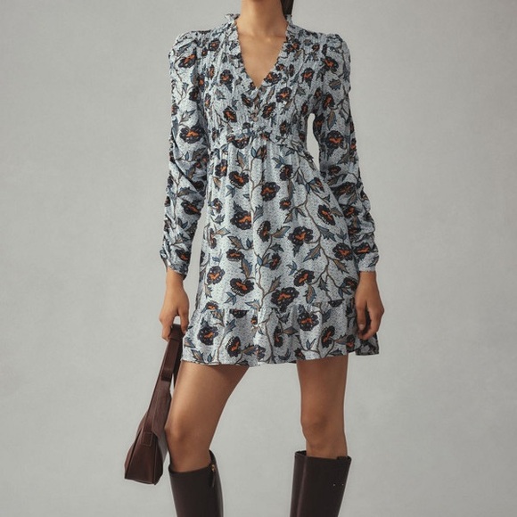 pilcro long-sleeve v-neck textured mini dress Pilcro Keira Long-Sleeve Velvet Mini Dress by Pilcro